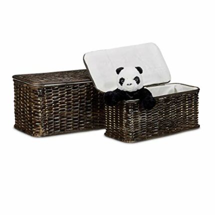 Relaxdays Set of 2 Woven Storage Chests Rectangular Rattan Baskets 50 x 29.5 x 26 cm Stackable Decorative Woven Chests w/ Removable Washable Inne