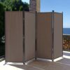 QUICK STAR Paravent 220 x 165 cm Fabric Room Devider Garden 4-Part Patrition Wall Foldable Balcony Privacy Screen Grey-Brown