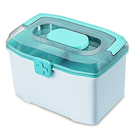 Bershaker Medicine Box,Family First Aid Box,Storage Box,Portable Medicine Cabinet,2 Layers with A Mini Pill Box,Multifunctional Plastic Storage C