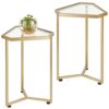 mDesign Triangular Side Table  – Small Table with Marble-Style Top – Metal Coffee Table for Hallway and Living Room – Soft Brass/Marble