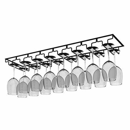 AcornFort W-606 8 Slots 16 Cups Metal Black Under Cabinet Hanging Wine Champagne Glass Goblets Stemware Rack Holder