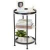 YEAKOO Industrial Nordic End Table, 3-Tier Round Side Table with Storage Shelf Edge Protection Tray, Sturdy Metal Frame Coffee Table Bedside Tabl