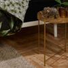 IFJA round table, golden metal coffee table with removable top tray and used as bedside table, easy assemble side table for snack, home décor & c