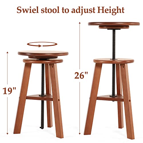 VISWIN Wooden Drafting Stool, 19-26" Adjustable Height, Solid Beech Wood Stool for Studio, Office, Home Kitchen, Bars, Artist Stool Chair for Pai