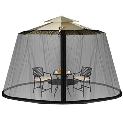 COSTWAY 2.5-4M(8-13FT) Patio Umbrella Mosquito Netting, Outdoor Offset Parasol Table Screen with Double Zippers and PVC Water Tubes at Base, Adju