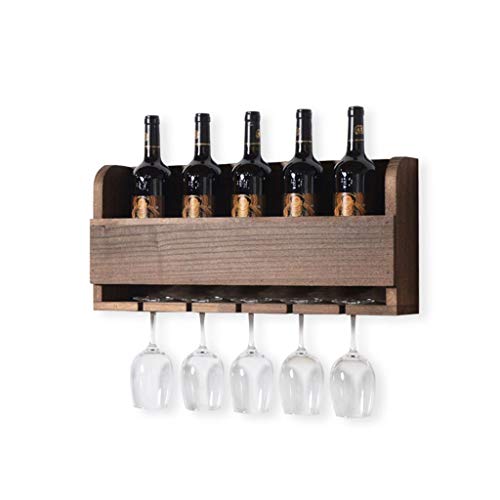 CZDYUF Wine Rack Wall Mounted Up to 5 Bottles Wine and 6 Glasses Storage Holder with Wood Books Shelf for Bar Home Kitchen