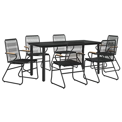 vidaXL Garden Dining Set 7 Piece, Table and Armchairs for 6, Outdoor Dining Set for Patio Terrace, Lounge Set, Modern Style, Black PVC Rattan