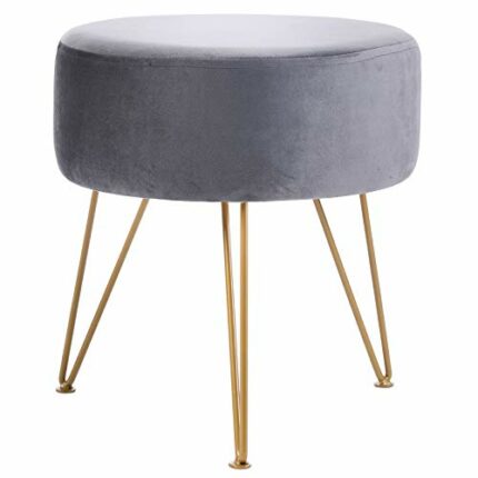 IBUYKE Footstool Velvet Round Ottoman Pouffe Stool Dressing Table Stool Metal Legs Removable Cover, for Home Living Room Fitting Room Bedroom Off