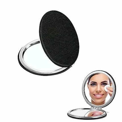 Compact Mirror, 1 Pcs Makeup Mirror, Black Elegant Travel Cosmetic Mirrors Double-Sided Mirrors, PU Leather Folding Vanity Mirrors, Portable 2-Si
