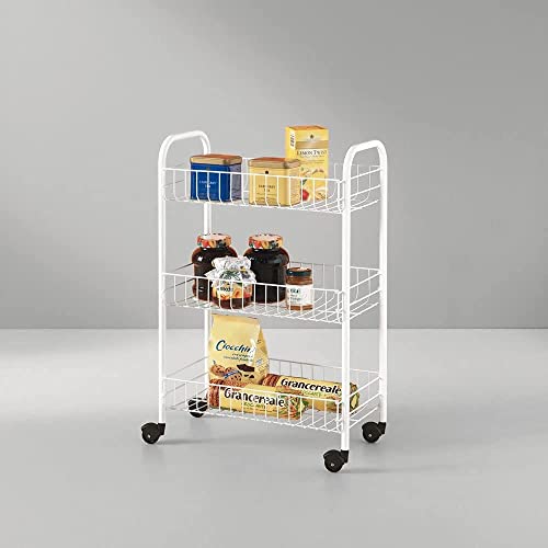 GREY LOOK 3 Tier White Fruit Vegetable Rack Storage Stand with Wheels CART Trolley Kitchen