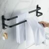 Bathroom Towel Rail 40cm, Towel Rack, Black Matt Towel Rail with Towel Rails and Hook Design, Towel Holder,Ladder Towel Rack, No Drilling Require