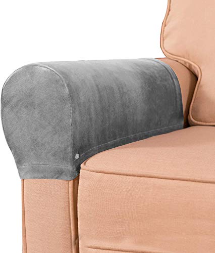 Golden Apple Pack of 2 Velvet Soft Sofa Arm Slipcovers Elastic Sofa Armrest Protectors Removable Sofa Arm Covers (Gray)
