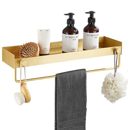 Bathroom ShelfBathroom Shelf With Towel Rack Bathroom Shelves No Drilling Shower Shelves Self Adhesive Wall Mounted Space Aluminum For Toilet Bat