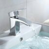 Hapilife Basin Taps Waterfall with Pop up Waste Square Bathroom Sink Mixer Taps with UK Standard Hoses