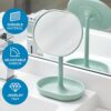 iDesign 28834 Makeup Mirror, Small and Round Dressing Table Mirror Made of Plastic, Adjustable Bathroom Mirror with Tray for Makeup and Jewellery