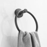 RAKUTE Towel Ring, Bathroom Towel Rack, Towel Hanging Towel Rail, Black Round Stainless Steel Hand Towel Holder, Wall Mounted Bathroom Ring