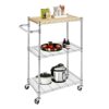 UXZDX 3 Tier Kitchen & Microwave Trolley 60x35x85CM Storage Rack Wood & Chrome Utility Storage Trolley