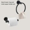 Stainless Steel Black Towel Ring and Toilet Paper Holder, 2 Pcs Bathroom Black Hand Towel Holder Wall Mounted and Towel Ring (Matte Black)