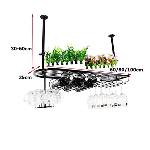 PIBM Stylish Simplicity Wine Rack Wine Rack Adjustable Height, Ceiling Mounted Hanging Wine Bottle Holder Metal Iron Wine Glass Holder High Cup H