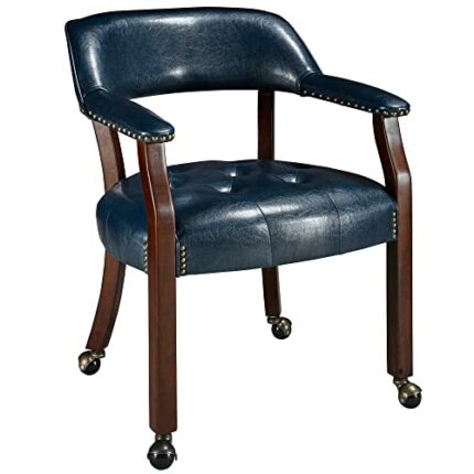 LEEMTORIG Dining Chairs with Casters and Arms, Faux Leather Accent Kitchen Table Chairs with Wheels, Roller Poker Table Chairs, Wooden Captains C