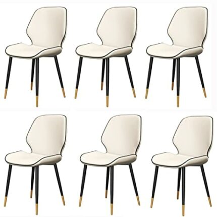 Kitchen Dining Room Furniture Chairs Set Of 6 Dining Chairs Water Proof PU Leather Side Chair With Black Metal Legs Kitchen Living Room Lounge Co