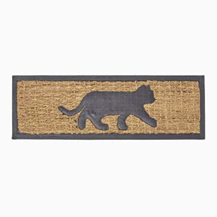 HOMESCAPES Door Mat Black Cat 100% Natural Coir 25 x 75 cm with Rubber Non-Slip Back Indoor and Outdoor Doormat