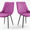 Hallowood Furniture Dining Chairs Set of 2 – Purple Linen Fabric Dining Chair with Sturdy Metal Legs for Dining Room – Kitchen Chairs with Padded