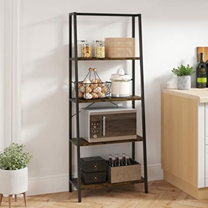 Novilla 4-Tier Large Storage Bookshelf for Living Room, Industrial Ladder Metal Frame Bookcase for Bedroom/Kitchen/Home Office, Adjustable table