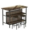 DINGZZ 3 Piece Kitchen Island Set with 2 Stools and 2 Shelves Faux Marble Dining Table Set