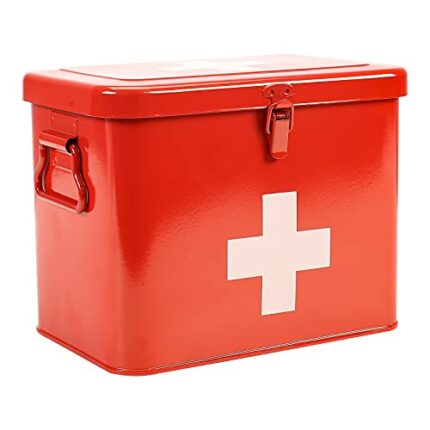 Xbopetda First Aid Kit, First Aid Medicine Supplies Bin - 2-Tier Metal Medicine Storage Tin, Samll First Aid Box with Removable Tray for Home & W