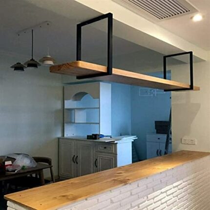 KEppd Hanging Shelf Ceiling Shelf Wine Rack, Floating Shelves One-story Hanging Kitchen Storage Rack, Plant Stand Retro Nordic Wine Rack, Wine Gl