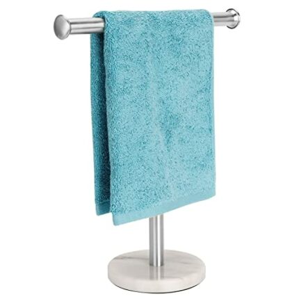 Kingmate Hand Towel Holder Stand, Natural Marble Base T-Shape Fingertip Towel Rack, Rust-Proof (Brushed Nickel)