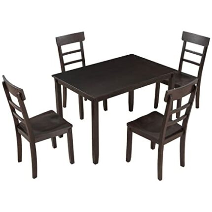 WALNUT 5 Piece Kitchen Dining Table Set 1 Wooden Table + 4 Chairs Set For Restaurant Espresso