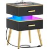 Cyclysio Night Stand Set 2 with Charging Station, Black Modern Nightstand Set of 2, Bedside Tables with Led Lights, Bed Side Table Night Stand wi