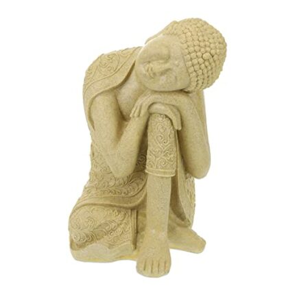 Relaxdays Buddha Ornament Sitting, 60 cm, Garden Decorative Figurine, Weatherproof, Frost-proof, Sand, 100% polyresin