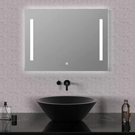 YIQAN Illuminated Bathroom Mirror 4000K 24W 1680LM Dimmable wall mouted vanity mirrors with two led light for make up one touch switch with anti