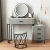 CZDYUF Glass Dressing Table with LED, Multifunctional Dressing Table, Home Bedroom Furniture (Color : D, Size : Light Grey)