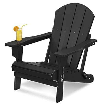 Greesum Folding Adirondack Chair Outdoor Accent Furniture Patio Lounge seat for Yard, Garden, Fire Pit 350lb Weight Capacity, Black