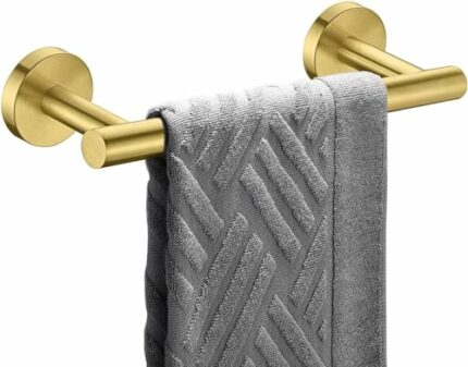12 Inch Gold Colour Towel Bar, Bathroom Towel Rail, Kitchen Hand Towel Holder Steel Wall Mounted Dish Cloth Holder Brushed Gold Finish