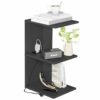 Fixwal End Table with Charging Station, Modern 3-Tier Narrow Side Table, Bedside Table with USB Ports and Outlets, Rolling Bedside Nightstand wit