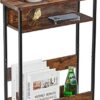 Vintage Narrow Side Table with Storage Shelf, 3 Tier Slim End Table Modern Sofa Table for Narrow and Small Spaces, 24.6 Inch Height Bedside Table