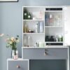 Saihemei Makeup Vanity with Lights and Charging Station, Large Vanity Desk with Storage Shelves and 4 Drawers, 3 Color Lighting Modes Vanity Set