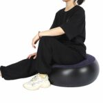 01 Inflatable Flocking Chair, Indoor Outdoor Inflatable Stool Footrest Blue Round for Home for Travel