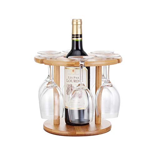 EYLINK Wine Racks, Solid Wood Reversible Goblet Storage Rack Home Bar Restaurant Desktop Decoration Rack 1 Wine Bottle 6 Cups