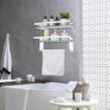 Suzile 2 Pcs Glass Bathroom Shelf with Towel Bar 15.7 in Glass Shelf for Bathroom Bar Shelf with Rail Glass Floating Shelves Bathroom Shelving Wa