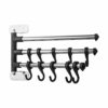 Hosoncovy 3 Tier Utensil Hanger Rail Utensil Wall Hanger Swivel Towel Rail Kitchen Wall Rail with Hooks Rotating Wall Mount Shelf for Kitchen Bat