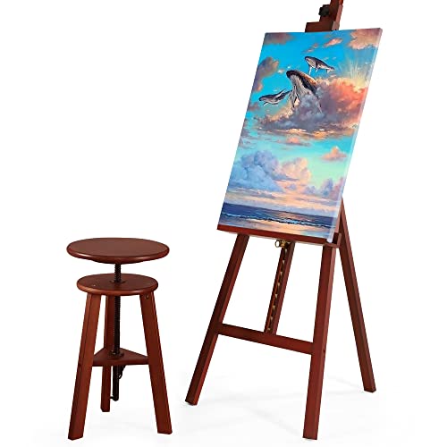 VISWIN Wooden Drafting Stool, 19-26" Adjustable Height, Solid Beech Wood Stool for Studio, Office, Home Kitchen, Bars, Artist Stool Chair for Pai