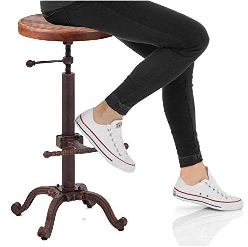 Topower Industrial Retro Vintage Farm Wooden Tractor Stool Kitchen Swivel Height Adjustable bar Stool (Copper)