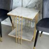 Marble Top Side Table Gold: 2 Tier Square White End Tables 44.5x44.5x55.5cm Sintered Stone Marbles Tabletop Modern Small Bedside with Metal Golde