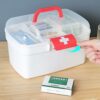 Uposao Plastic Medicine Box with Handle and Detachable Compartment Multi-Use Family First Aid Box Storage Box Portable Medicine Box Empty Medical